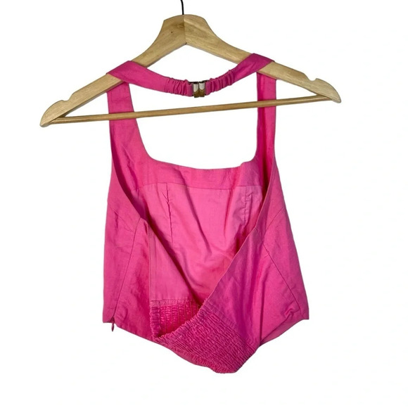 NIA Mia Hot Pink Linen Square Halter Corset Crop Top M - Picture 4 of 6
